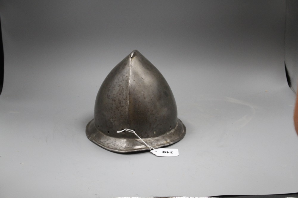 An Italian infantry helmet cabaset c.1580, polished steel raised from a single plate,